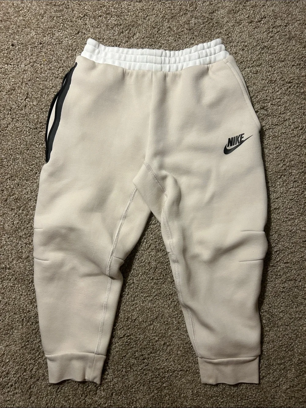 Nike Tech Kids Cream Sweatpants with Black Logo